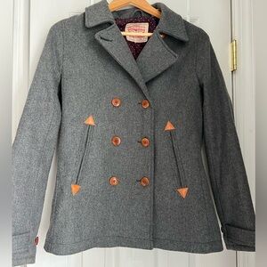 Levi’s Wool Blend Pea coat leather and wood accents